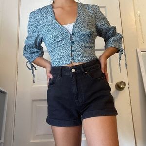 Teal button up Peasant Top